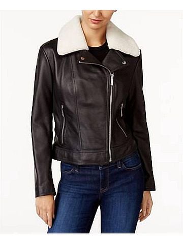 Michael Kors Shearling Collar Leather Jacket in Black (view 2)