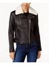 Michael Kors Solid Black Shearling Collar Leather Jacket in Black Size XS - photo 2