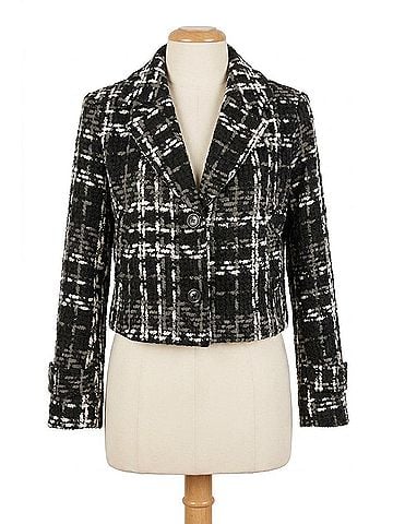 Tribal Chunky Plaid Boucle Button-Front Blazer in Black (view 1)