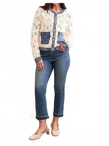 Tribal Maven Mixed Media Crochet Jacket in Eggshell (view 2)