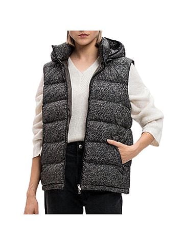 Herno Women's Textured Hooded Vest in Black/White (view 2)