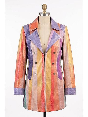 Insight Lina Liquid Shades Of Color Metallic Vegan Leather Long Jacket in Multi (view 1)