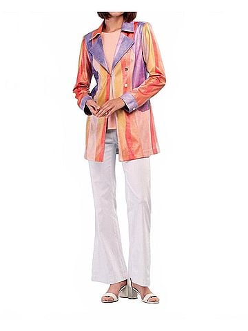 Insight Lina Liquid Shades Of Color Metallic Vegan Leather Long Jacket in Multi (view 2)