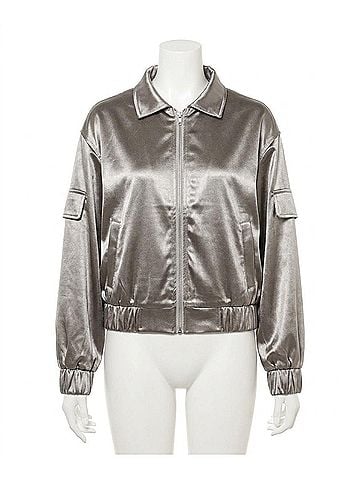 ESQUALO Metallic Bomber Jacket in Silver (view 1)