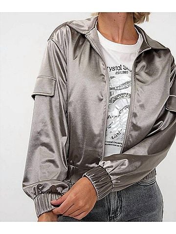 ESQUALO Metallic Bomber Jacket in Silver (view 2)