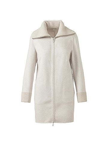 Kinross Women's Knit Trim Zip Mock Coat in Birch (view 1)
