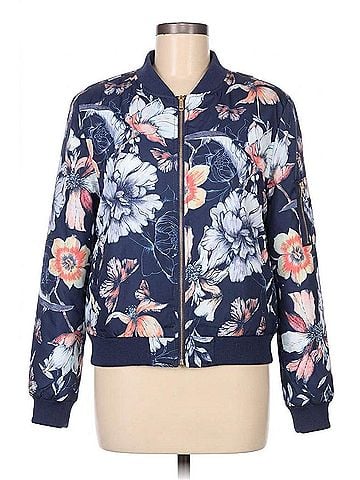 White Mark Floral Bomber Jacket - Plus Size in Navy (view 1)
