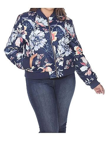 White Mark Floral Bomber Jacket - Plus Size in Navy (view 2)