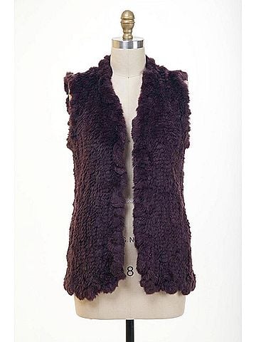 Love Token Long Rabbit Fur Vest in Italian Plum (view 1)