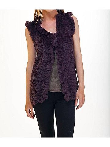 Love Token Long Rabbit Fur Vest in Italian Plum (view 2)
