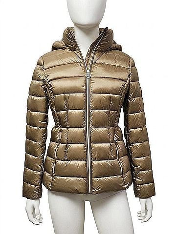 Michael Kors Women's Hooded Packable Coat Jacket in Dark Camel (view 1)