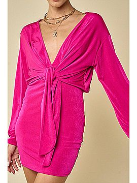 Blue Blush Wrap Mini Dress in Magenta (view 2)