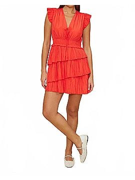 Lucy Paris Alice Asymmetrical Dress in Red Orange (view 2)