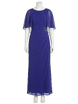 R&M Richards Long Chiffon Caplet Evening Dress in Violet (view 1)