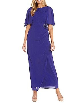 R&M Richards Long Chiffon Caplet Evening Dress in Violet (view 2)