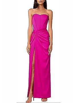 Liv Foster Strapless Long Evening Dress in Pink Flame (view 2)