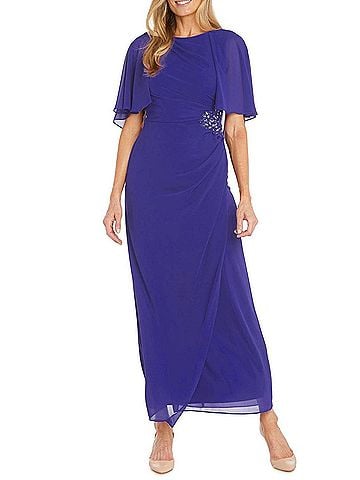 R&M Richards Long Chiffon Caplet Evening Dress in Violet (view 2)