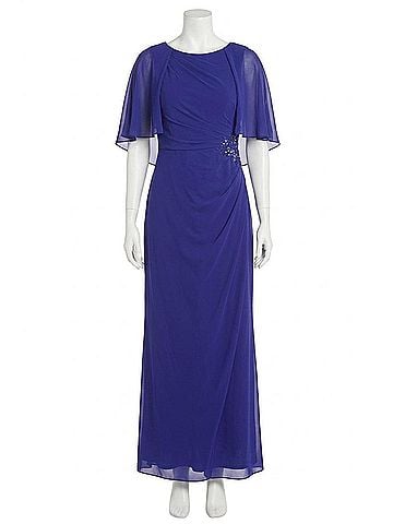 R&M Richards Long Chiffon Caplet Evening Dress in Violet (view 1)