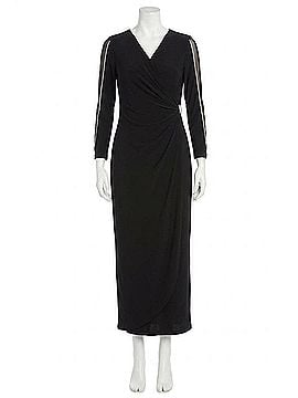 R&M Richards Long Faux Wrap Style Evening Dress in Black (view 1)