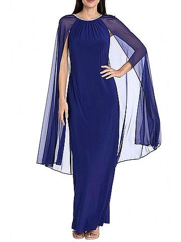 R&M Richards Rhinestone Neck Long Evening Dress in Electric Blue (view 2)