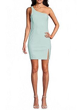 Susana Monaco One Shoulder Faux Leather Mini Dress in Rain (view 2)