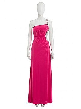 Rachel Allan One Shoulder Heavily Beaded Strap Gown in Fuchsia (view 1)