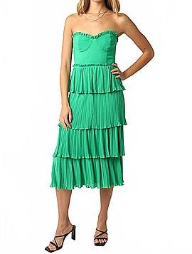 Olivaceous Lyla Strapless Ruffle Midi Dress in Green (view 2)