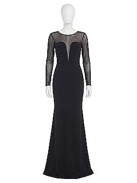 Dress the Population Val Rhinestone Illusion Lace Long Sleeve Mermaid Dress in Black (view 1)