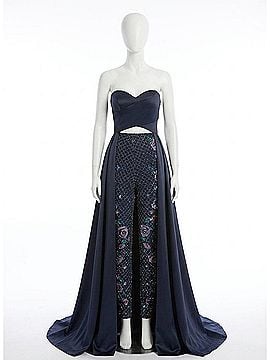 Rachel Allan Stretch Satin Gown With Beaded Pants in Navy (view 1)