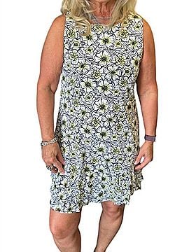 Lulu-B Sunshine Ruffle Sleeveless Dress in Black/White/Yellow (view 2)