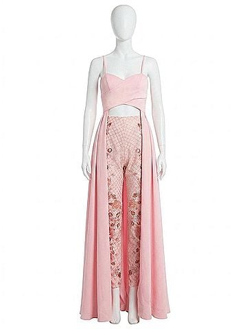 Rachel Allan Stretch Satin Gown With Beaded Pants in Pink (view 1)