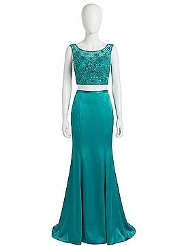 Rachel Allan Stretch Satin Two-Piece Beaded Gown in Jade (view 1)
