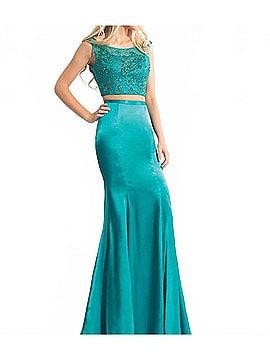 Rachel Allan Stretch Satin Two-Piece Beaded Gown in Jade (view 2)