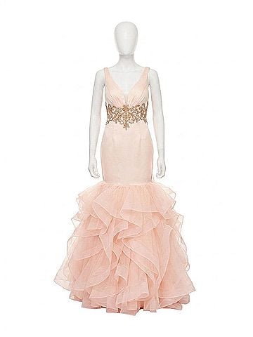 Rachel Allan Matte Satin/Organza Prom Gown in Soft Pink (view 1)