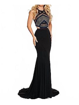 Rachel Allan Beaded Jersey Evening Gown in Black (view 2)