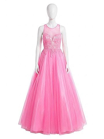 Rachel Allan Sleeveless Open Back Ballgown in Neon Pink (view 1)