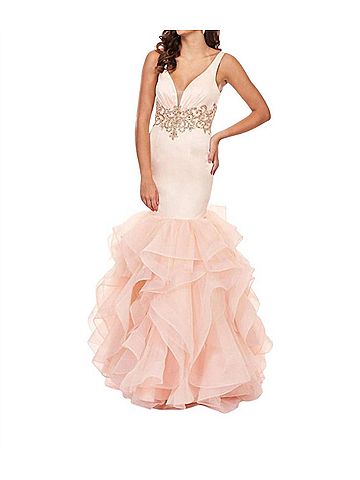 Rachel Allan Matte Satin/Organza Prom Gown in Soft Pink (view 2)