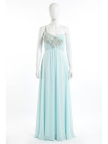 Rachel Allan One Shoulder Chiffon Gown in Mint (view 1)