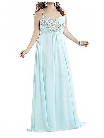 Rachel Allan One Shoulder Chiffon Gown in Mint (view 2)