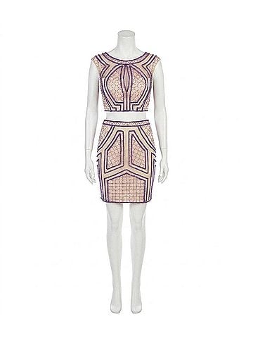 Rachel Allan Beaded Two-Piece Short Prom Dress in Nude/Purple (view 1)