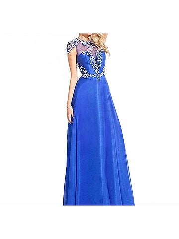 Rachel Allan High Mesh Neck Beaded Chiffon Gown in Royal (view 2)