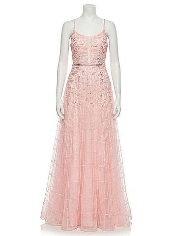 Rachel Allan Glitter Tulle Halter Neck Prom Gown in Blush (view 1)