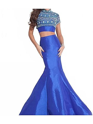 Rachel Allan Two-Piece Beaded Taffeta Mermaid Prom Gown in Royal (view 2)