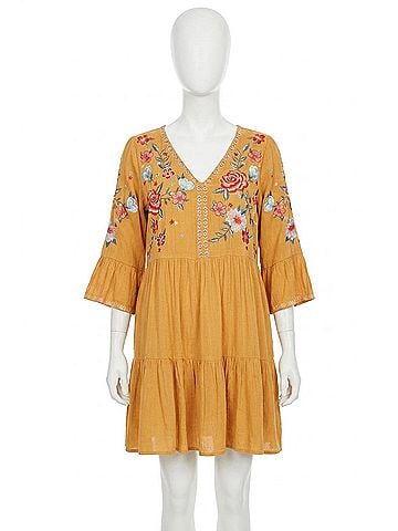 Savanna Jane Embroidered Babydoll Dress in Marigold (view 1)