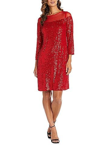 R&M Richards Sequin Illusion Neck Sheath Dress in Red (view 2)