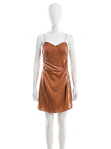 Mustard Seed Women's Wooven Twisted Front Smocked Tube Dress in Cinnamon (view 1)