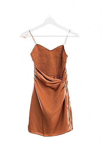 Mustard Seed Women's Wooven Twisted Front Smocked Tube Dress in Cinnamon (view 2)