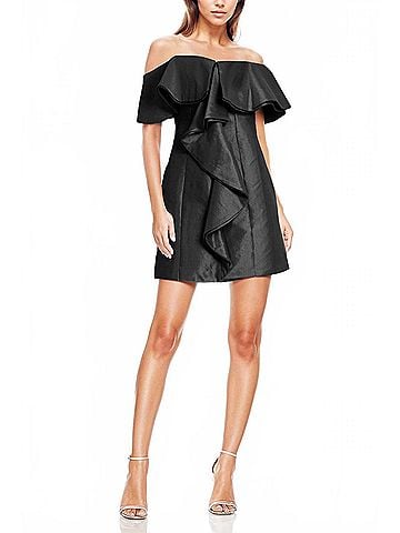 Badgley Mischka Blakely Off-The-Shoulder Cocktail Dress in Black (view 2)