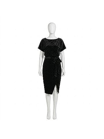 Kensie Studded Velvet Sheath Belted Dress in Black (view 1)