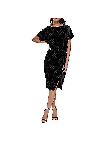 Kensie Studded Velvet Sheath Belted Dress in Black (view 2)